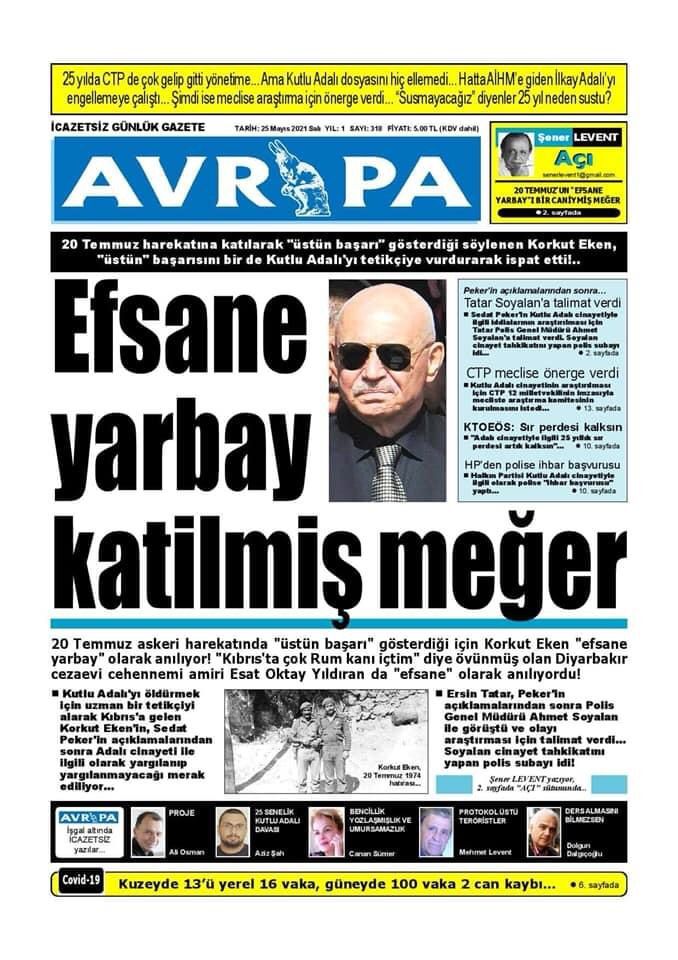 Avrupa Gazetesi'nin manşetten 'Efsane Yarbay' göndermesi.. - Giynik Gazetesi